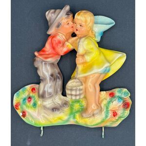 Vintage Jack & Jill Boy Girl Kissing Chalkware Wall Decor